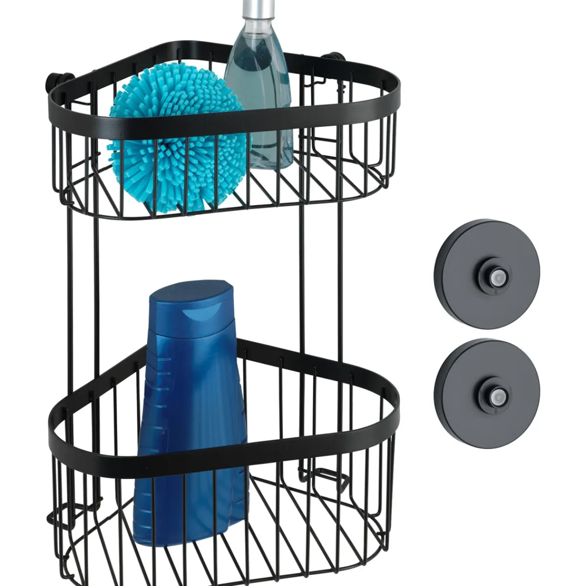 Wenko Eckregal 2 Etagen Classic Plus Black mit Vacuum-Loc Adapter Befestigen ohne bohren