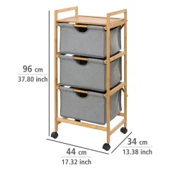 Haushaltswagen mit 3 Schubladen Bahari aus Bambus Wäschewagen aus Bambus*Wenko New