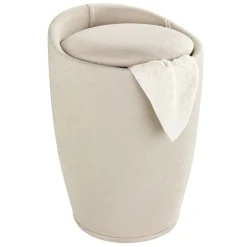 Wenko Hocker Candy Beige Leinenoptik mit Wäschesack Badhocker mit abnehmbarem Wäschesammler