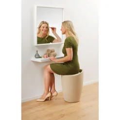 Wenko Hocker Candy Beige Leinenoptik mit Wäschesack Badhocker mit abnehmbarem Wäschesammler