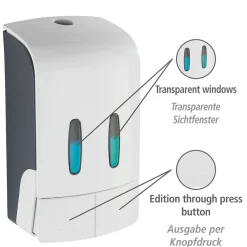 2-Kammer Desinfektionsmittel- und Seifenspender Tartas Weiß Seifen-Dosierer und Desinfektionsspender Füllmenge je Kammer 480 ml^Wenko Discount