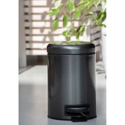 Wenko Kosmetik Treteimer Leman Metallic-Schwarz 3 L Edelstahl