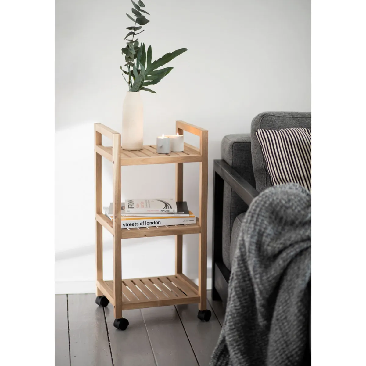 Rollregal 3 Etagen Acina Rollwagen Küchen-Regal Badezimmer-Regal auf Rollen FSC*Wenko Sale