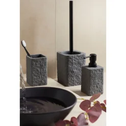 Wenko Seifenspender und Zahnputzbecher Villata Grau 2-teiliges Set