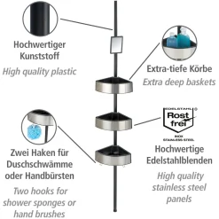 Wenko Teleskop-Duschecke Premium Big Black Edelstahl rostfrei