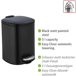 Treteimer Alassio Schwarz 5 L Easy-Close Absenkautomtik*Wenko Discount