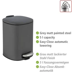 Wenko Treteimer Alassio Grau 5 L Easy-Close Absenkautomtik
