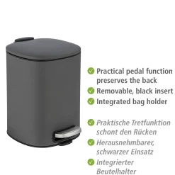 Wenko Treteimer Alassio Grau 5 L Easy-Close Absenkautomtik