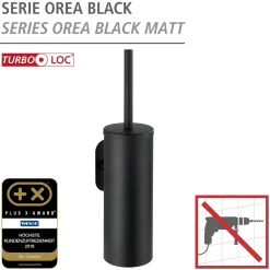 Turbo-Loc Edelstahl WC-Garnitur Orea Black Matt geschlossen WC-Bürstenhalter Befestigen ohne bohren^Wenko Sale