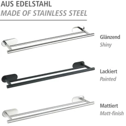 Turbo-Loc Edelstahl Badetuchstange Duo Orea Black Matt Handtuchstange Befestigen ohne bohren*Wenko Best