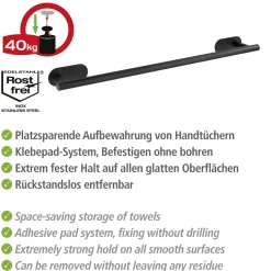 Turbo-Loc Edelstahl Badetuchstange Uno Orea Black Matt Handtuchstange Befestigen ohne bohren^Wenko Best