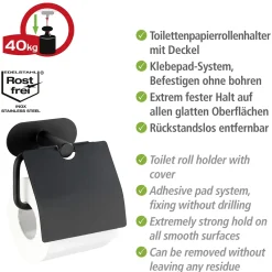 Turbo-Loc Edelstahl Toilettenpapierhalter mit Deckel Orea Black Matt WC-Rollenhalter Befestigen ohne bohren^Wenko Hot