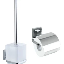 Wenko VacuumLoc WC-Set Quadro 2-teilig Edelstahl WC-Garnitur und Toilettenpapierhalter rostfrei