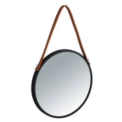 Wandspiegel Borrone rund 30 cm schwarz mit Aufhänge-Gurt^Wenko Discount