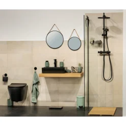 Wandspiegel Borrone rund 30 cm schwarz mit Aufhänge-Gurt^Wenko Discount