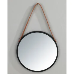 Wandspiegel Borrone rund 30 cm schwarz mit Aufhänge-Gurt^Wenko Discount
