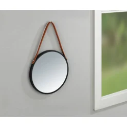 Wandspiegel Borrone rund 30 cm schwarz mit Aufhänge-Gurt^Wenko Discount