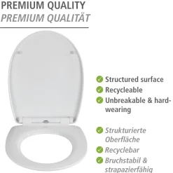 WC-Sitz Plumes mit Relief-Oberfläche Toilettensitz mit Absenkautomatik Schnellbefestigung aus bruchstabilem Thermoplast*Wenko Clearance