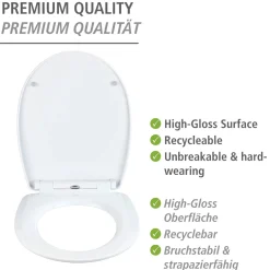 WC-Sitz Polar mit Hochglanz-Oberfläche Toilettensitz mit Absenkautomatik Schnellbefestigung aus bruchstabilem Thermoplast^Wenko New