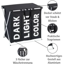 Wenko Wäschesammler Trio schwarz 118 l