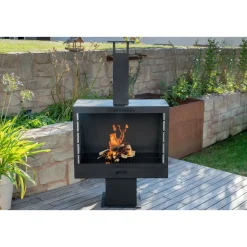 Terrassenofen Gartenkamin inkl. Grillrost 50x90x160cm Schwarz*Westmann Discount