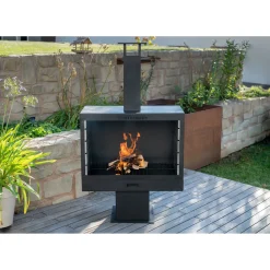 Terrassenofen Gartenkamin inkl. Grillrost 50x90x160cm Schwarz*Westmann Discount