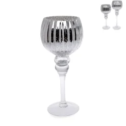 Windlicht auf Fuß 30cm silber Glas