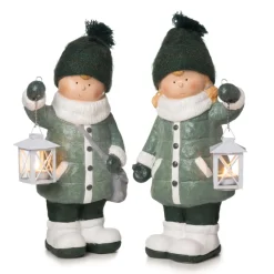 Winterkind mit Laterne 46cm grün weiss