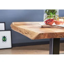 Esstisch „Baumkante“, 80x75x75 cm, Akazie Massivholz*Wohnling New