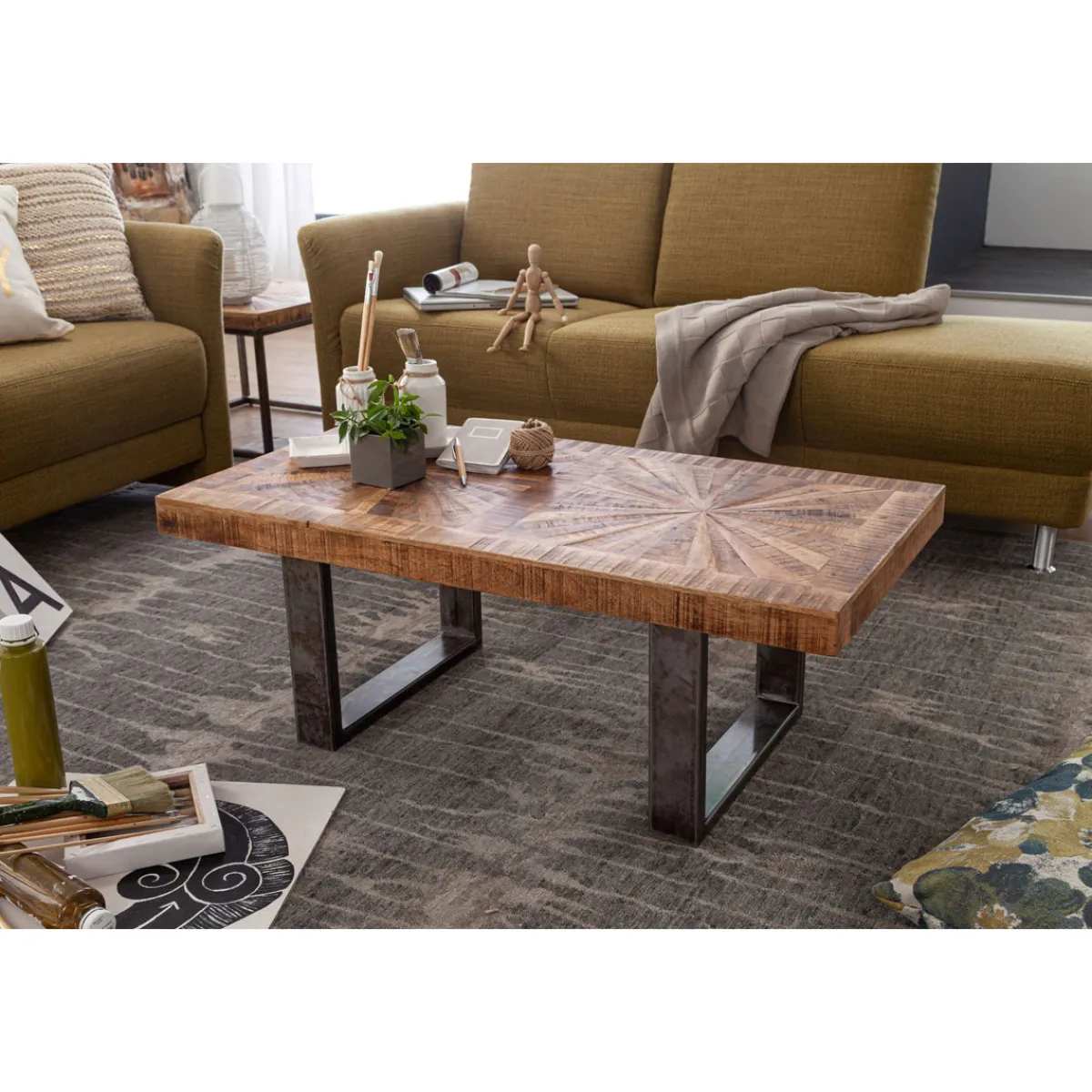 Wohnling Moderner Couchtisch Mango Massivholz 105 x 40 x 55 cm